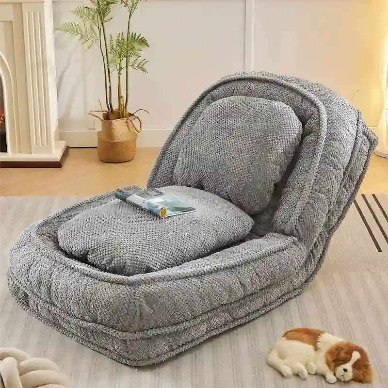 Chaise longue convertible, Canapé paresseux de sol, Lit de canapé rembourré pliant avec dossier réglable