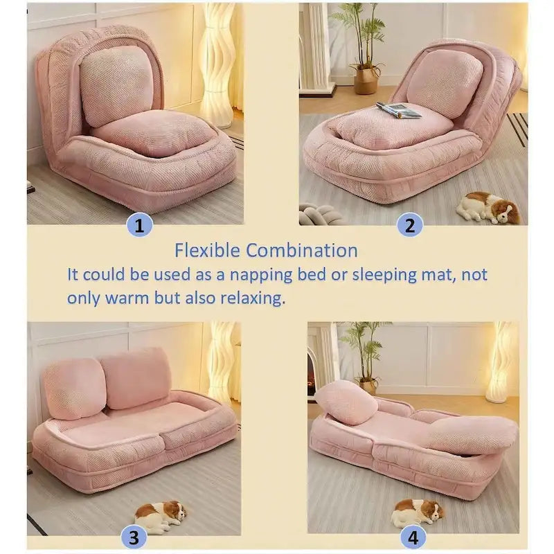Chaise longue convertible, Canapé paresseux de sol, Lit de canapé rembourré pliant avec dossier réglable