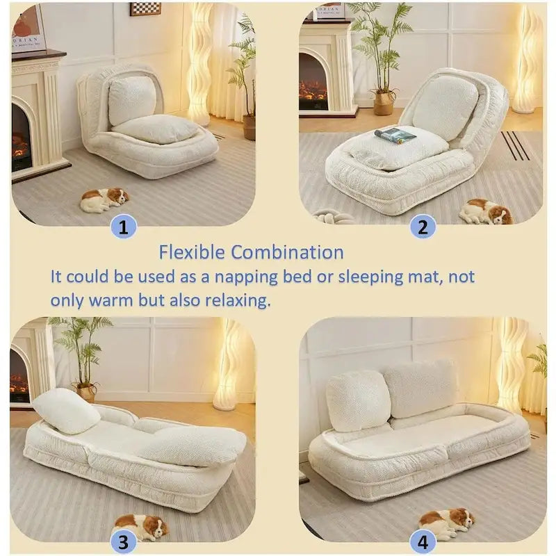 Chaise longue convertible, Canapé paresseux de sol, Lit de canapé rembourré pliant avec dossier réglable