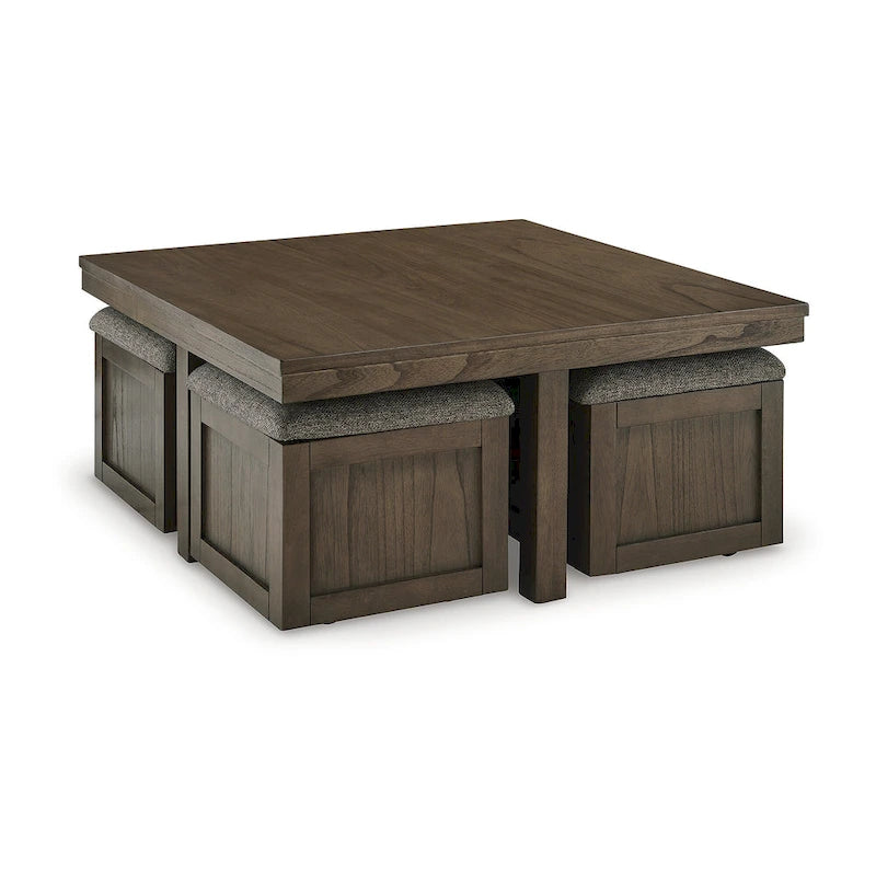 Table basse Signature Design by Ashley Boardernest marron avec 4 tabourets - 40 larg. x 40 prof. x 18 haut.
