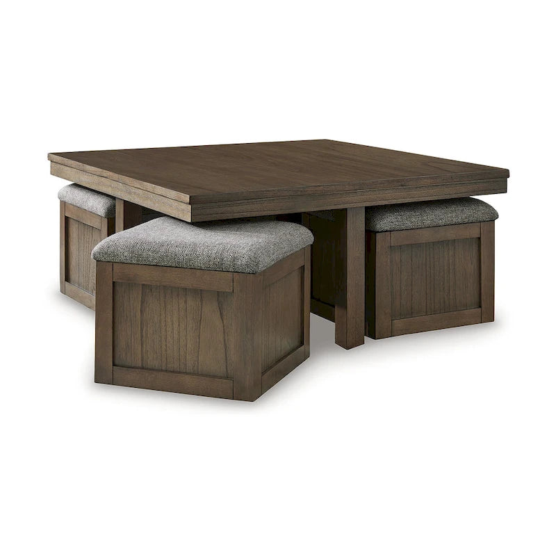 Table basse Signature Design by Ashley Boardernest marron avec 4 tabourets - 40 larg. x 40 prof. x 18 haut.