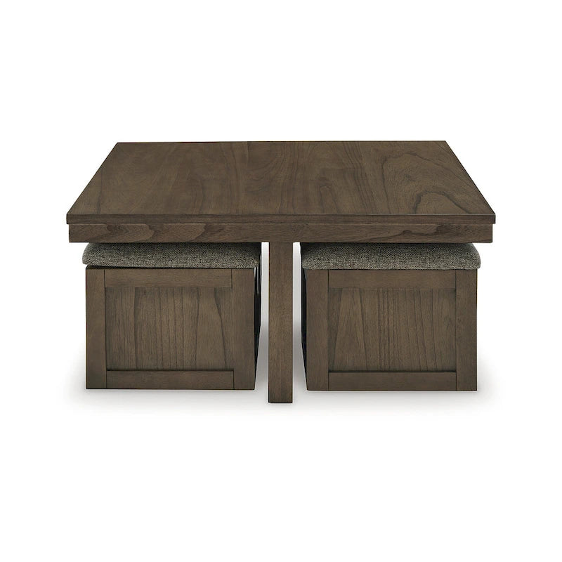 Table basse Signature Design by Ashley Boardernest marron avec 4 tabourets - 40 larg. x 40 prof. x 18 haut.