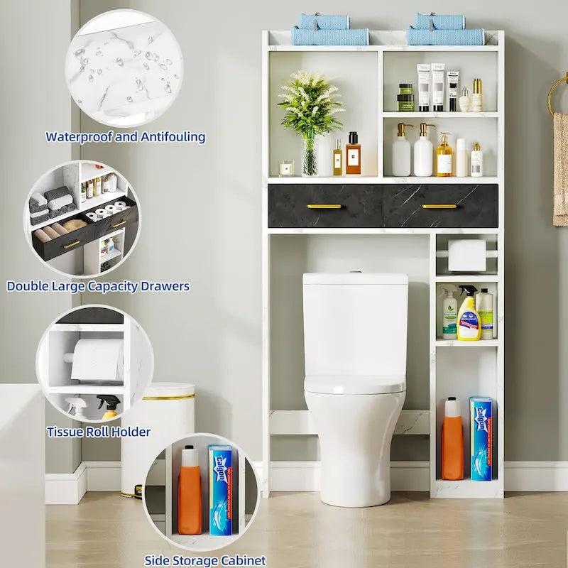 Meuble de rangement de salle de bain Moasis à placer au-dessus des toilettes avec tiroirs et étagères