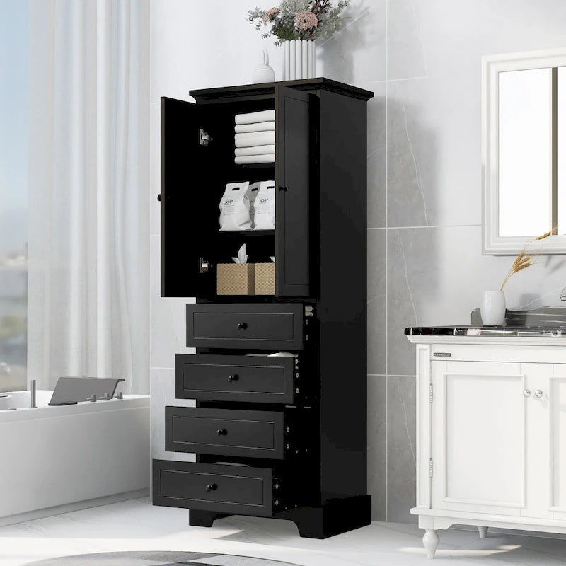 Meuble de rangement moderne avec 2 portes et 4 tiroirs pour salle de bain, bureau