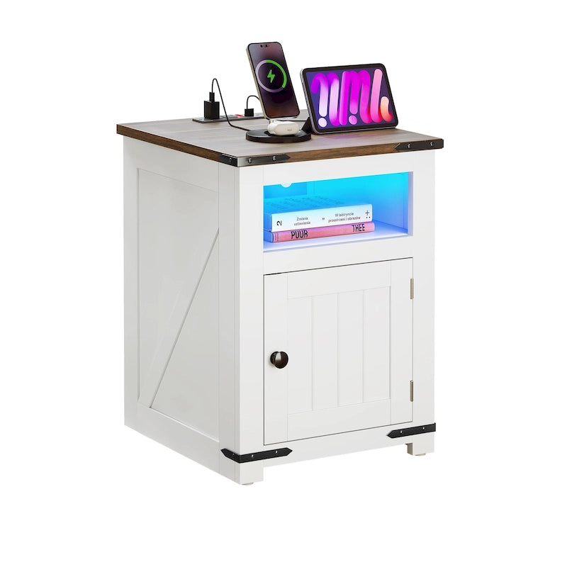 Table d'appoint de ferme Moasis avec station de recharge, table d'appoint de canapé avec USB et rangement