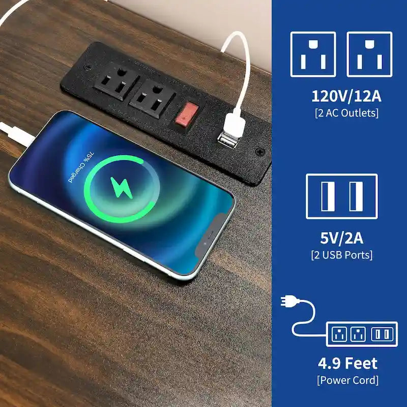 Table d'appoint de ferme Moasis avec station de recharge, table d'appoint de canapé avec USB et rangement