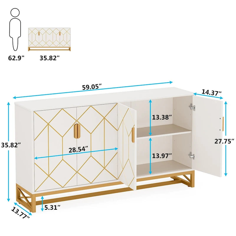 Buffet de cuisine/salle à manger moderne à 4 portes avec étagère réglable