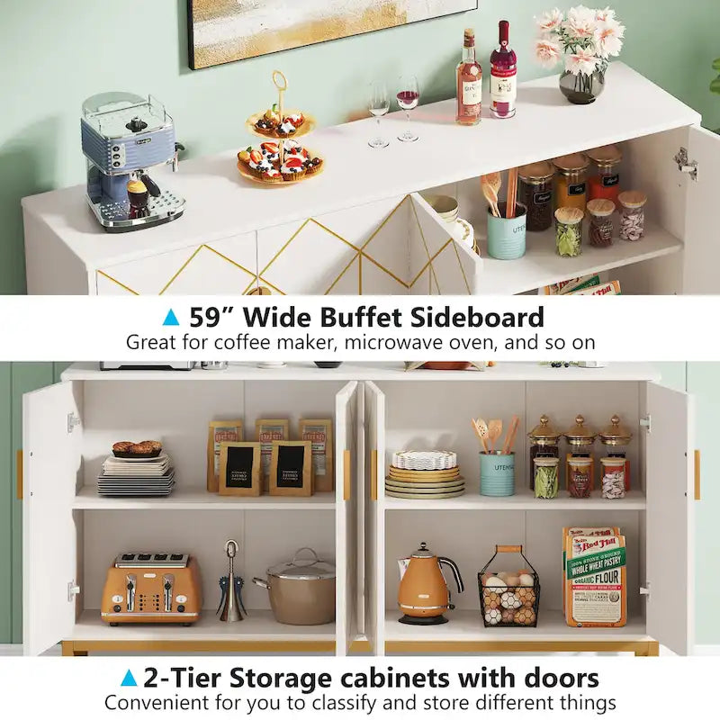 Buffet de cuisine/salle à manger moderne à 4 portes avec étagère réglable