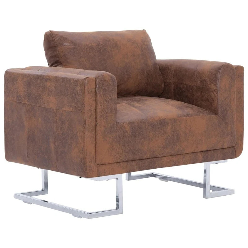 vidaXL Cube Armchair Brown Faux Suede Leather - 33 x 24.4 x 28.7