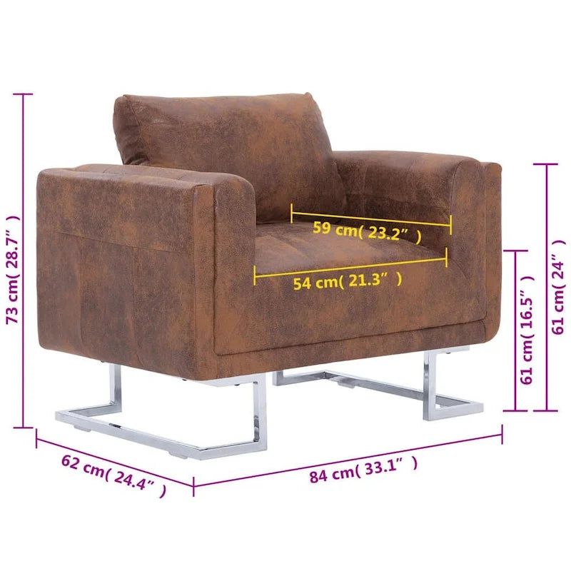 vidaXL Cube Armchair Brown Faux Suede Leather - 33 x 24.4 x 28.7