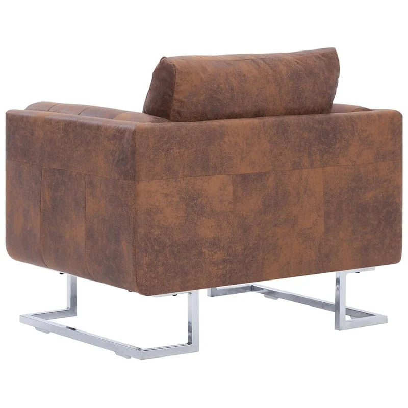 vidaXL Cube Armchair Brown Faux Suede Leather - 33 x 24.4 x 28.7
