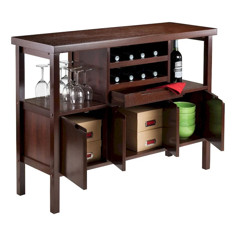 Bahut de buffet avec porte-bouteilles en bois marron - 46 larg. x 16 prof. x 34 haut.