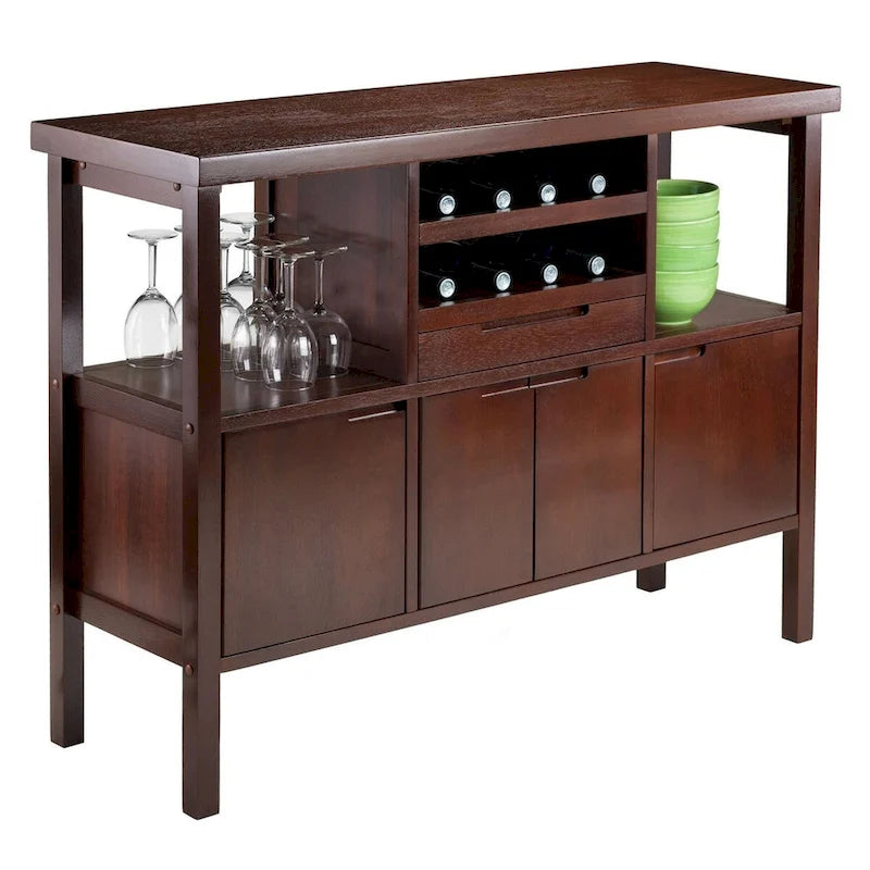 Bahut de buffet avec porte-bouteilles en bois marron - 46 larg. x 16 prof. x 34 haut.