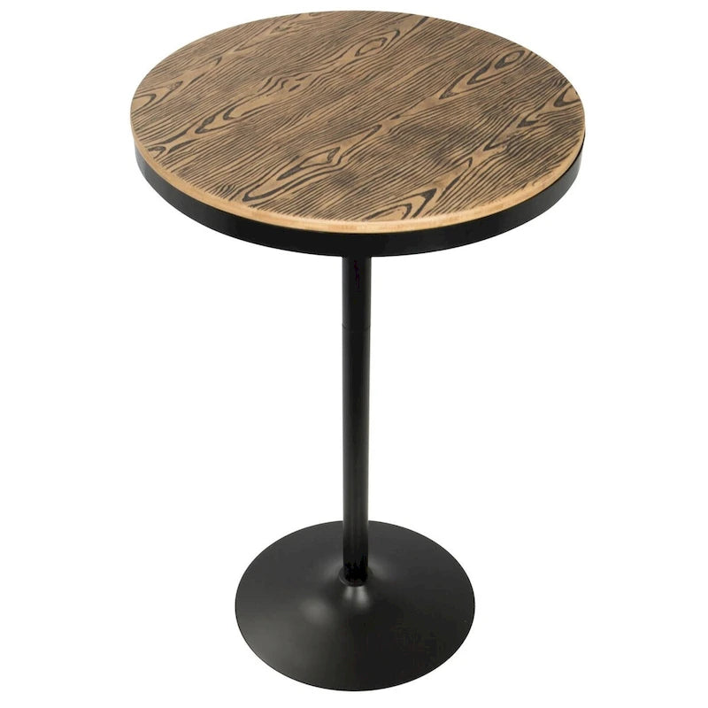 43 Table de Bar / Dînette Industrielle Dakota Ronde en Métal Noir Brun Naturel Réglable