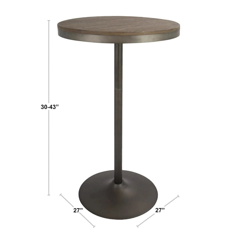 43 Table de Bar / Dînette Industrielle Dakota Ronde en Métal Noir Brun Naturel Réglable