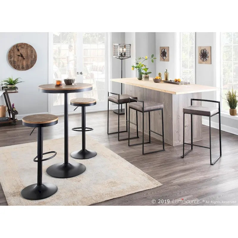 43 Table de Bar / Dînette Industrielle Dakota Ronde en Métal Noir Brun Naturel Réglable
