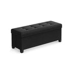 Fabric Upholstered 43 Wide Small Storage Ottoman with Wooden Legs and Tufted Lid
