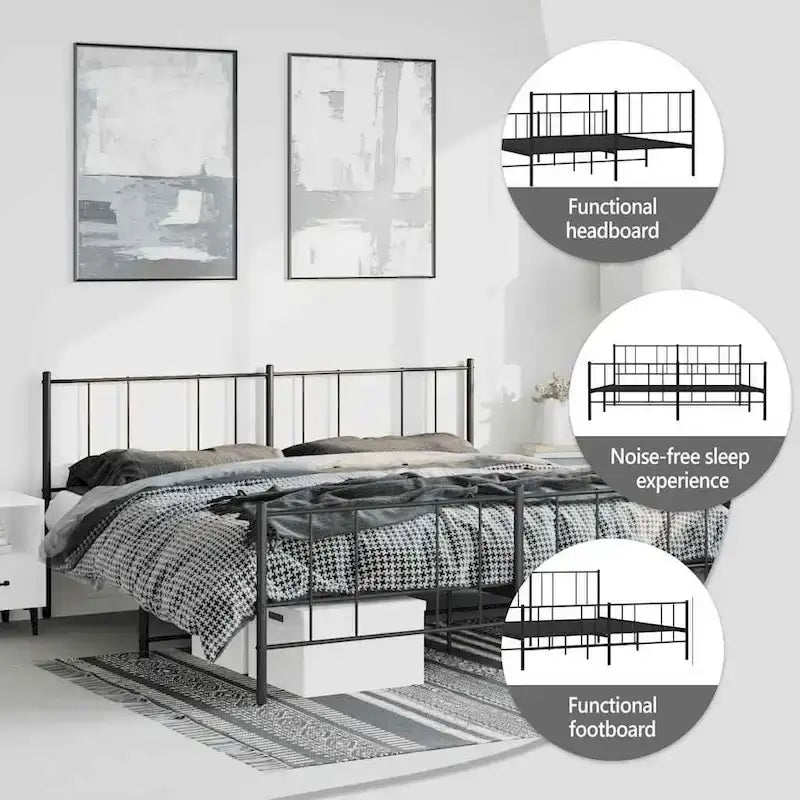 vidaXL Cadre de lit métallique avec tête de lit, sans matelas