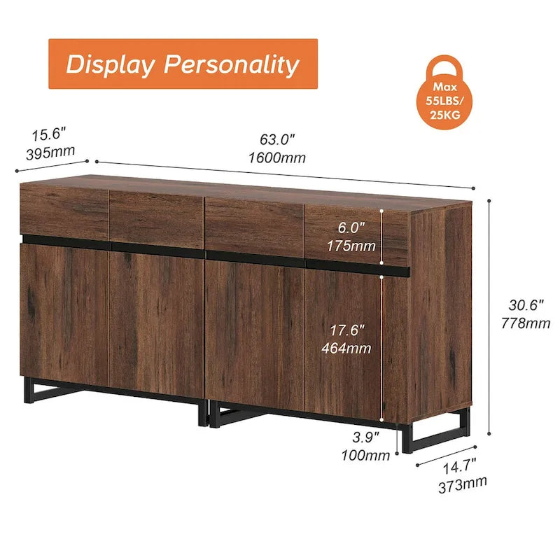 Buffets modernes WAMPAT avec étagères réglables, table de bar à café pour salle à manger