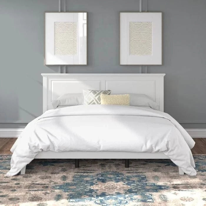 Solid Oak Platform Bed with Tapered Legs and Headboard