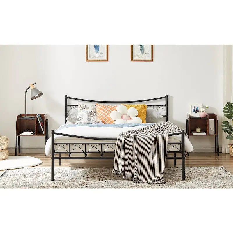 VECELO Lot de 2 tables de chevet industrielles avec étagères de rangement, Marron