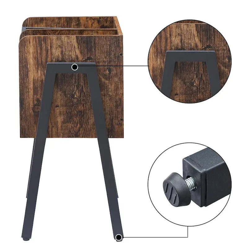 VECELO Lot de 2 tables de chevet industrielles avec étagères de rangement, Marron