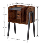 VECELO Lot de 2 tables de chevet industrielles avec étagères de rangement, Marron