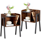 VECELO Lot de 2 tables de chevet industrielles avec étagères de rangement, Marron
