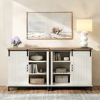Meuble d'entrée buffet de cuisine WAMPAT Table de rangement avec portes coulissantes façon grange blanches, style ferme