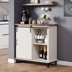 Meuble d'entrée buffet de cuisine WAMPAT Table de rangement avec portes coulissantes façon grange blanches, style ferme