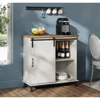 Meuble d'entrée buffet de cuisine WAMPAT Table de rangement avec portes coulissantes façon grange blanches, style ferme