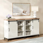 Meuble d'entrée buffet de cuisine WAMPAT Table de rangement avec portes coulissantes façon grange blanches, style ferme