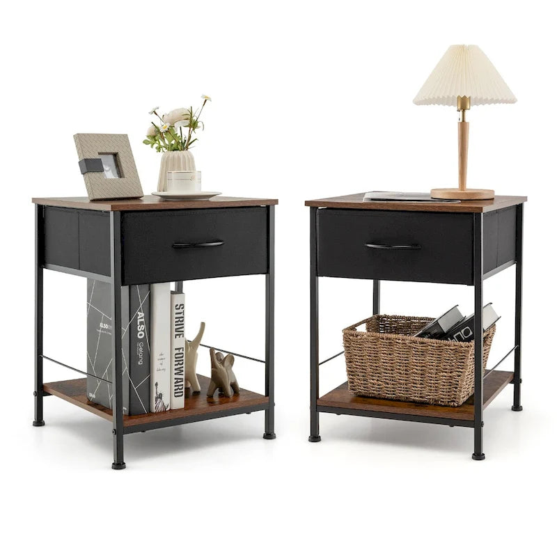Costway Lot de 2 tables de chevet à 2 niveaux avec tiroir, 40,6 x 40,6 x 53,3 cm (L x l x H)