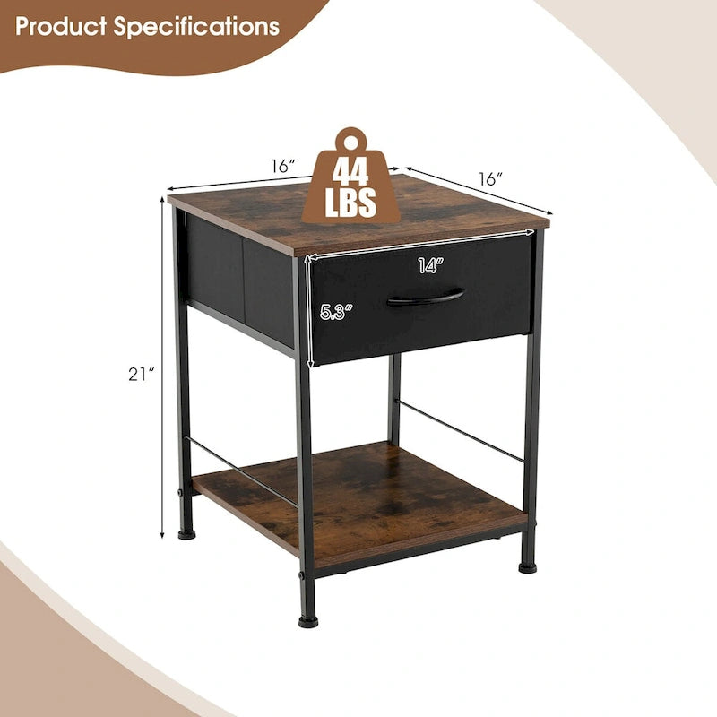 Costway Lot de 2 tables de chevet à 2 niveaux avec tiroir, 40,6 x 40,6 x 53,3 cm (L x l x H)
