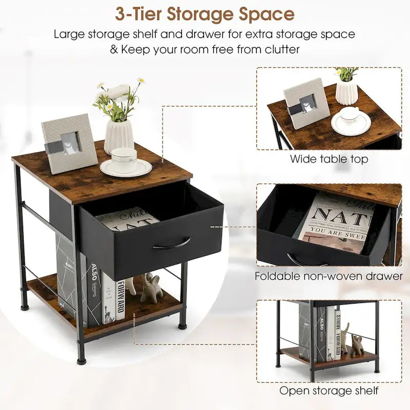 Costway Lot de 2 tables de chevet à 2 niveaux avec tiroir, 40,6 x 40,6 x 53,3 cm (L x l x H)