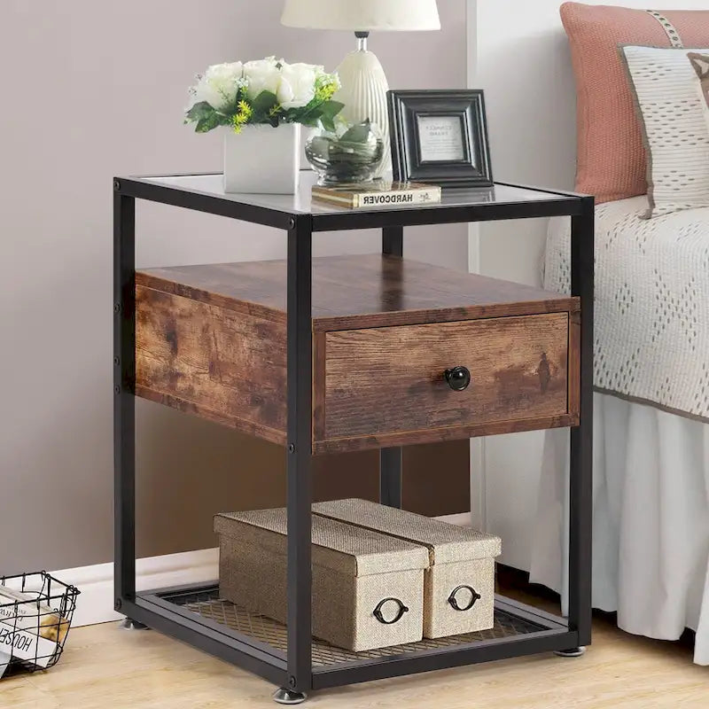 Lot de 3 tables basses modernes Taomika avec étagères de rangement, ensembles marron/noir