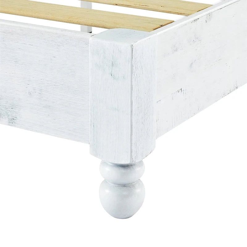MUSEHOMEINC Solid Pine Wood 12 Slat Platform Rustic Bed Frame, Whitewashed, King - Whitewashed