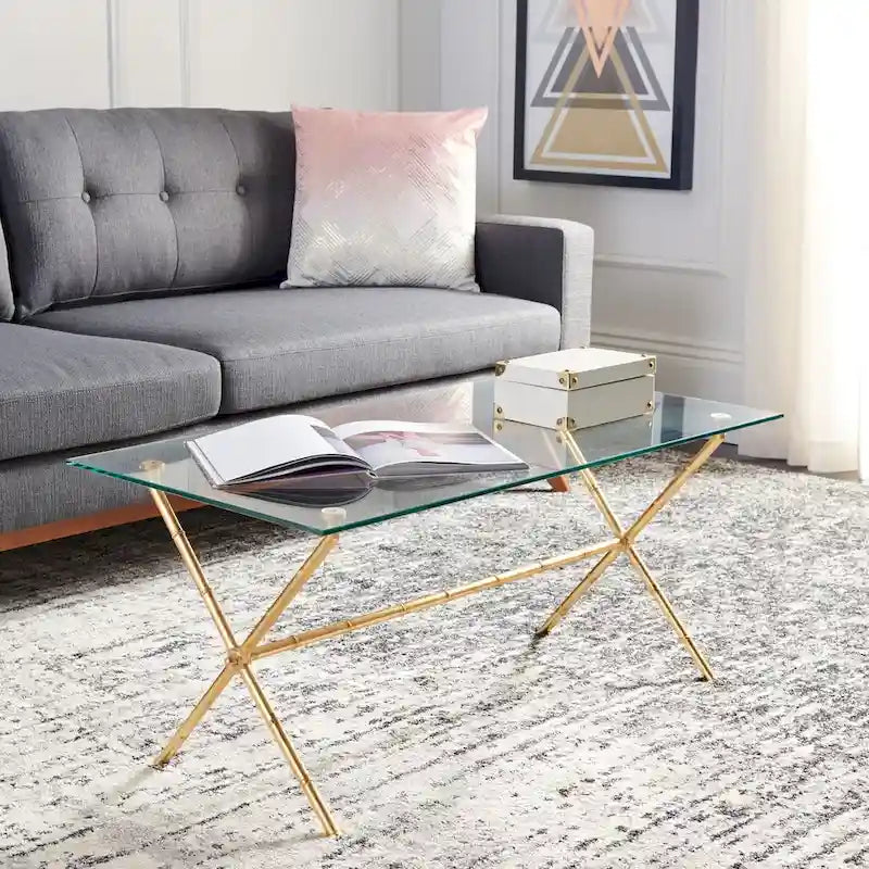 Table d'appoint SAFAVIEH Treasures Jocelyn Bronze-Argent/Dessus en verre - 37,4 x 19,7 x 17