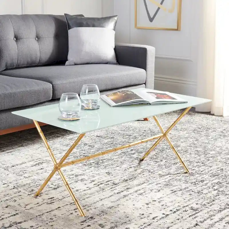 Table d'appoint SAFAVIEH Treasures Jocelyn Bronze-Argent/Dessus en verre - 37,4 x 19,7 x 17