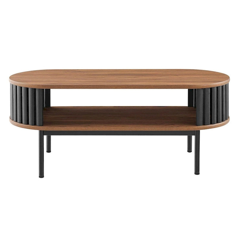 Table basse ovale en bois bicolore moderne Collins avec étagère