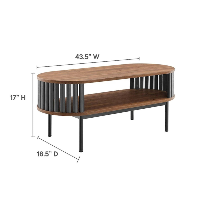 Table basse ovale en bois bicolore moderne Collins avec étagère