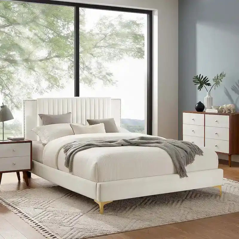 Zahra Channel Tufted Performance Velvet Queen Platform Bed
