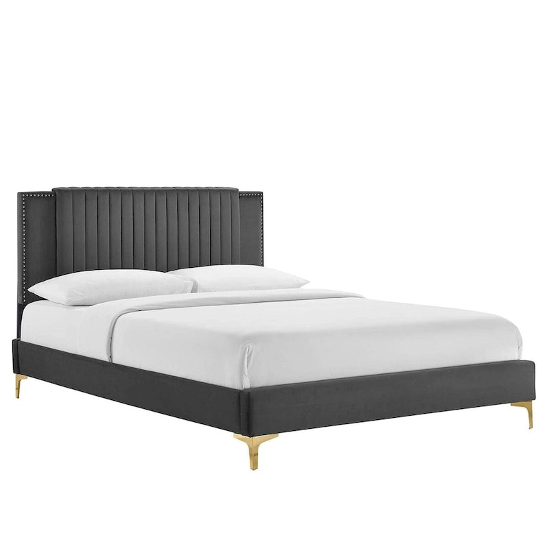 Zahra Channel Tufted Performance Velvet Queen Platform Bed