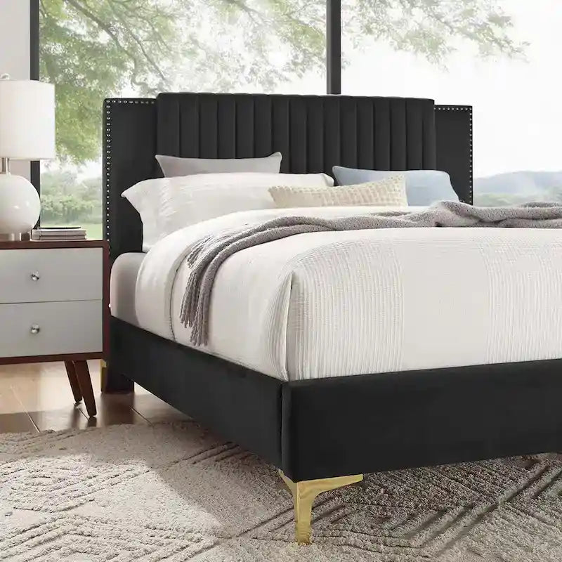 Zahra Channel Tufted Performance Velvet Queen Platform Bed
