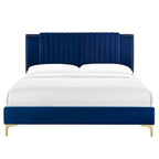 Zahra Channel Tufted Performance Velvet Queen Platform Bed