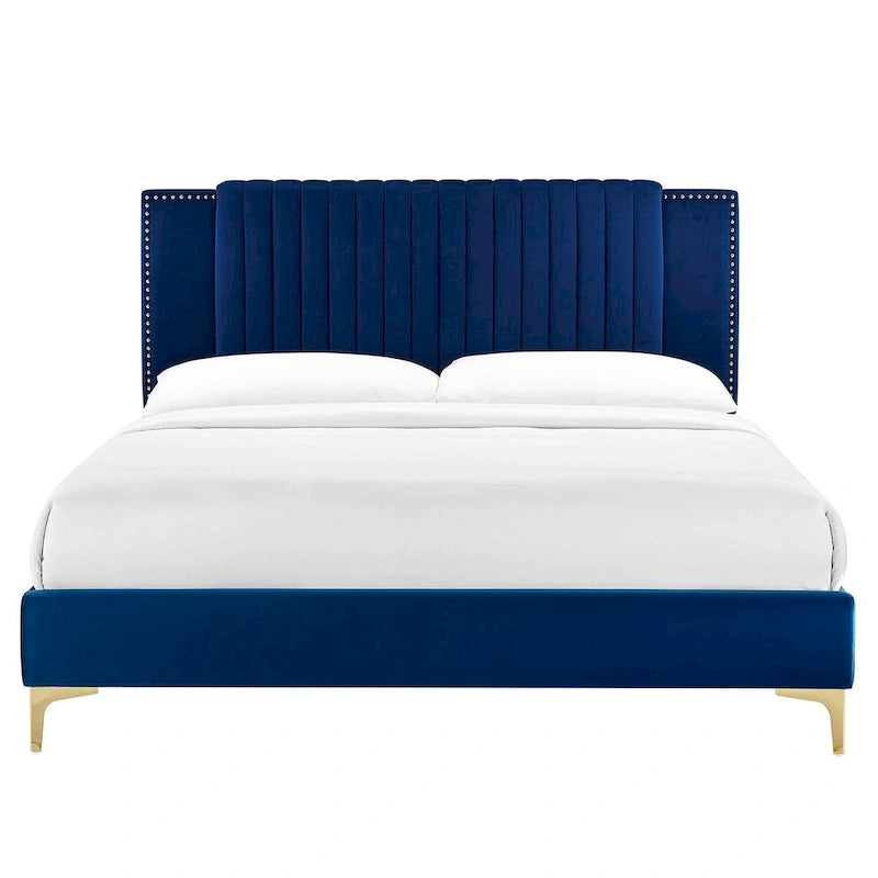 Zahra Channel Tufted Performance Velvet Queen Platform Bed