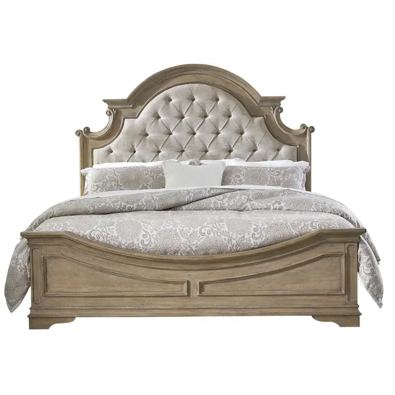 Lit capitonné Magnolia Manor, et ensemble commode et miroir