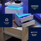Table de chevet/Table de nuit en bois moderne avec lumières LED et 2 tiroirs
