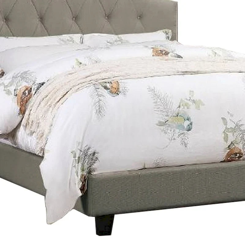 Lit King Size rembourré Eni, Tête de lit réglable capitonnée, Tissu gris