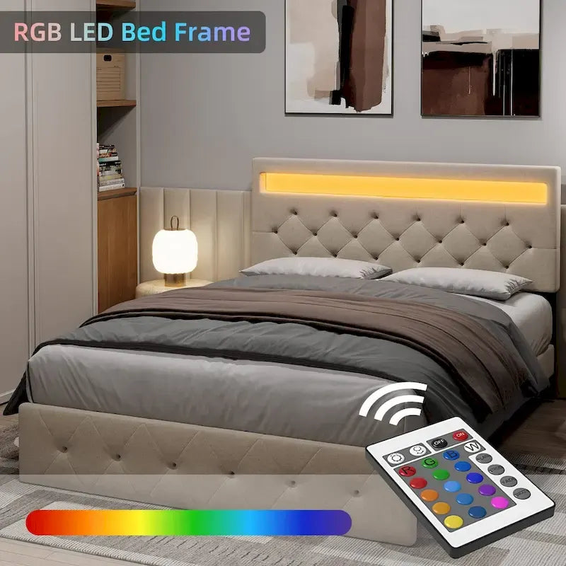 Cadre de lit avec tête de lit lumineuse à LED